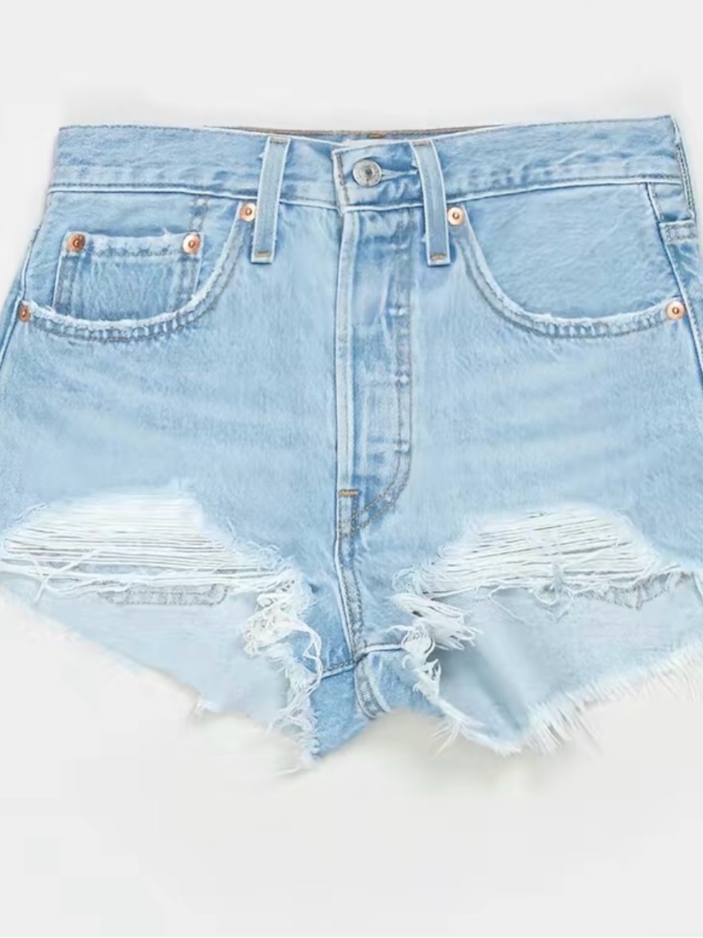 Levi's Light Blue Distressed High-Rise Denim Shorts